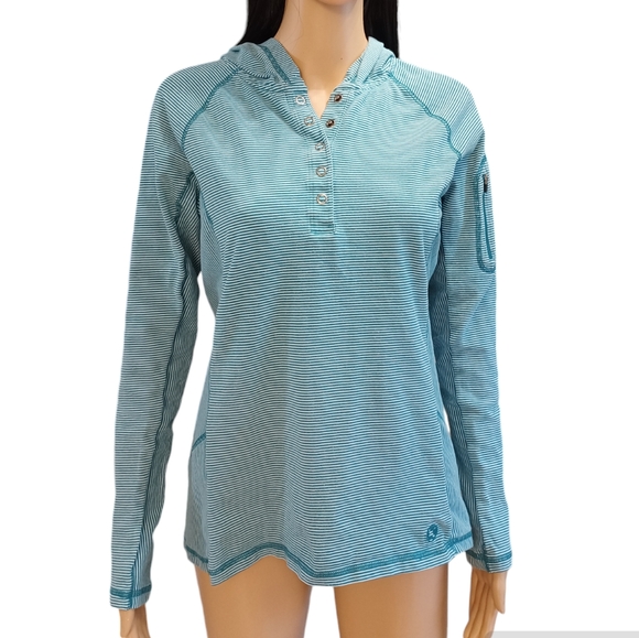 Gander Mountain Tops - Gander Mountain Hooded Long Sleeve Shirt Turquoise & White Stripes